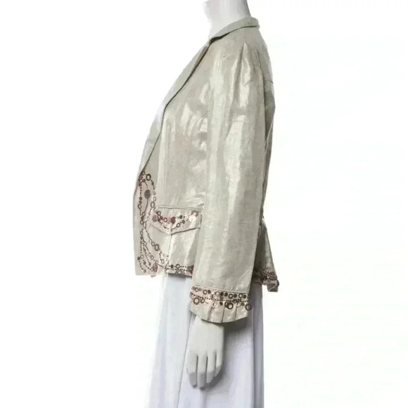 Linen Cotton Diane von Furstenberg open Jacket metallic bronze embellished L - Picture 2 of 5